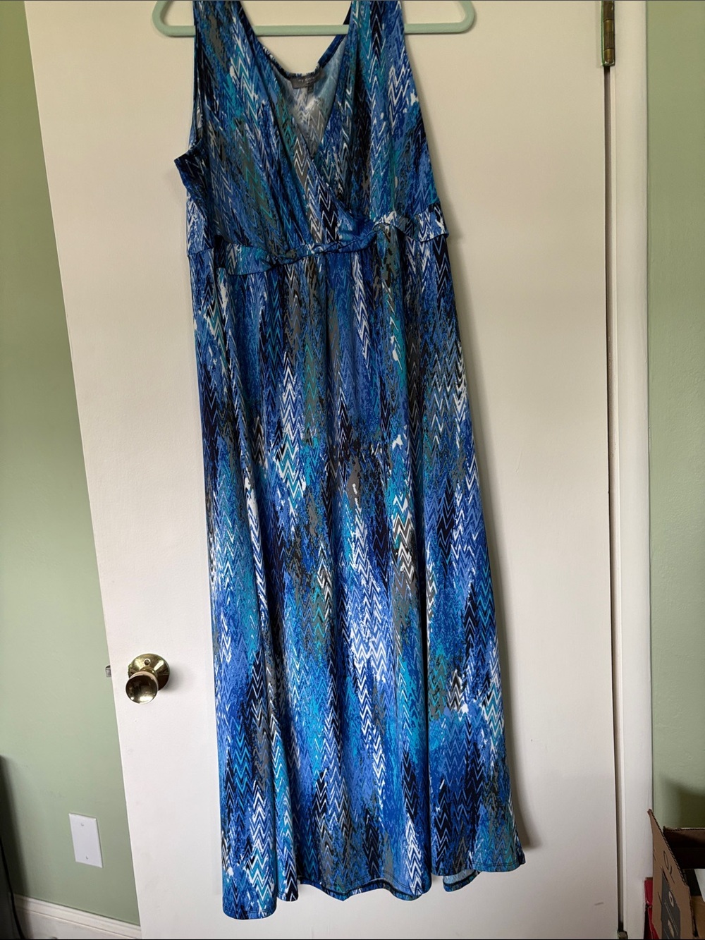 NY Collection Blue Multi Chevron Print Maxi Dress